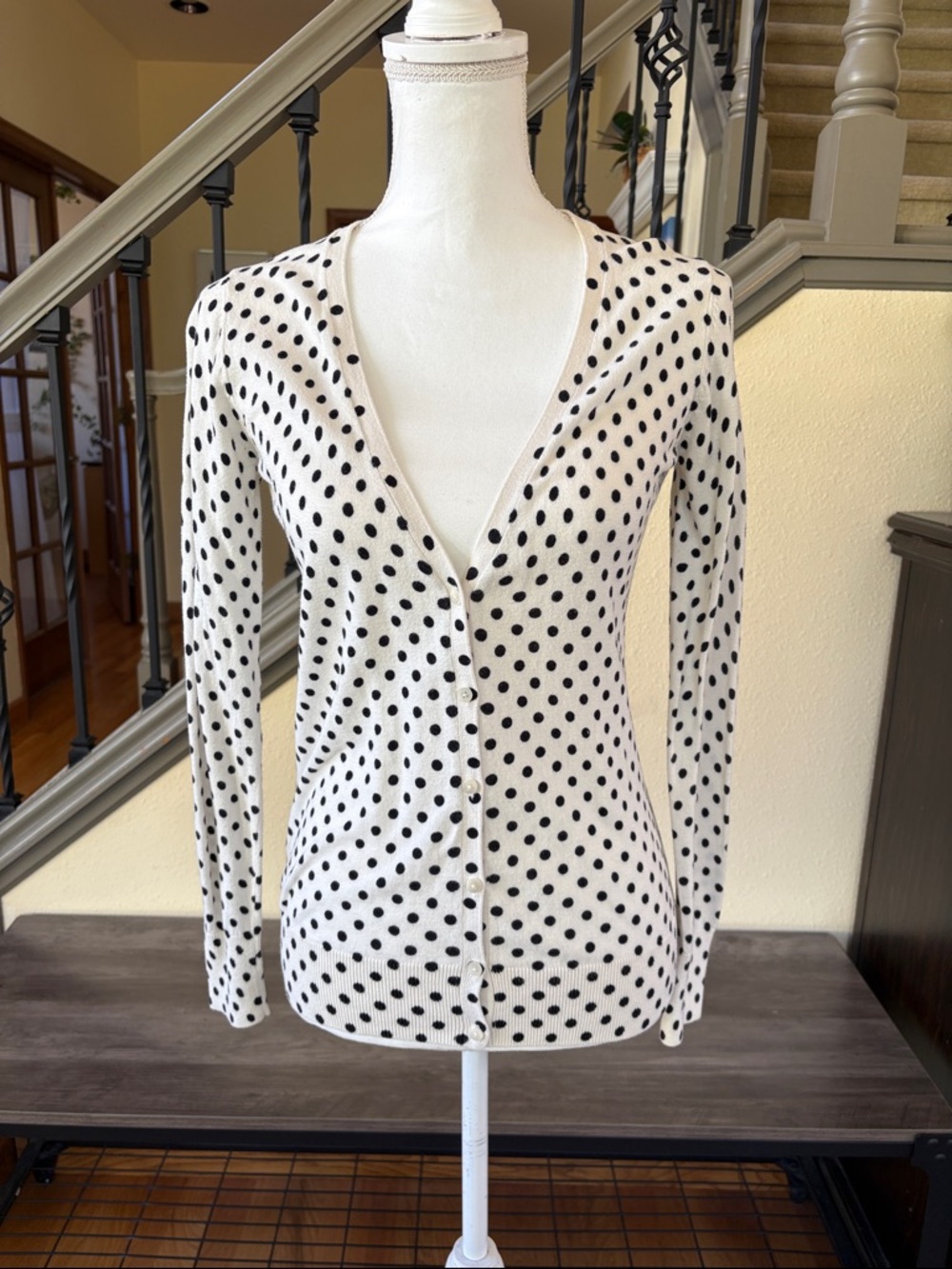 Old Navy Polka Dot Button Down Cardigan - Cream with Black Dots Size Small